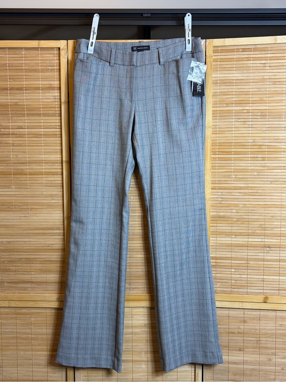 INC International Concepts Gray Plaid Boot-Cut Dress Pants 6 Dress Pants